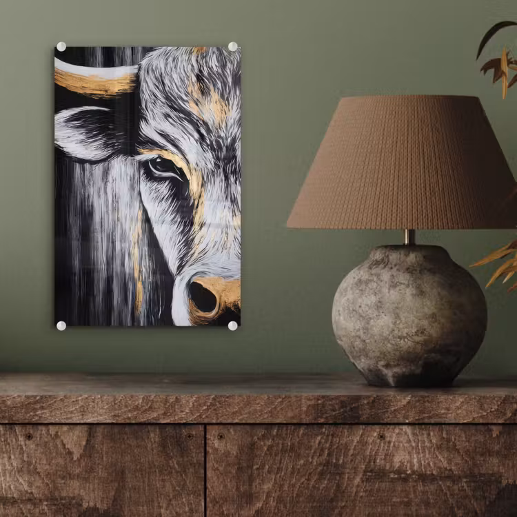 Glas schilderij - Stier - Hoorns - Snuit - Goud — 4