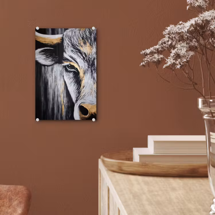 Glas schilderij - Stier - Hoorns - Snuit - Goud — 6
