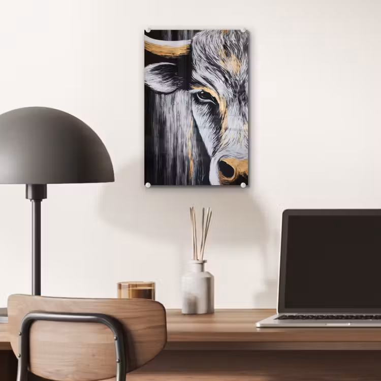 Glas schilderij - Stier - Hoorns - Snuit - Goud — 7