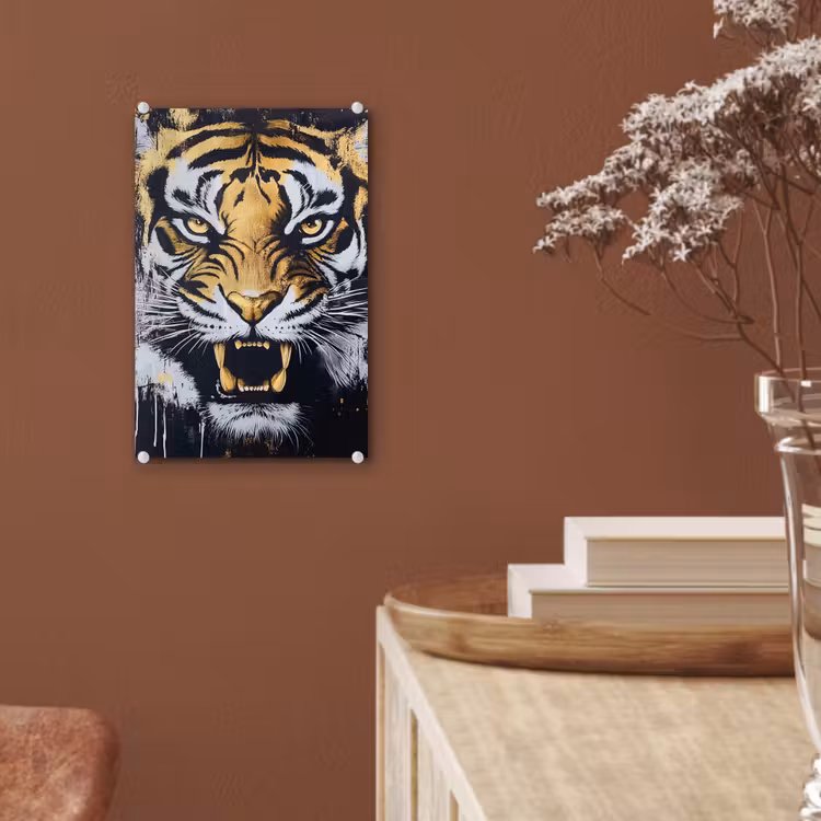Glas schilderij - Tijger - Verfspatten - Goud — 6