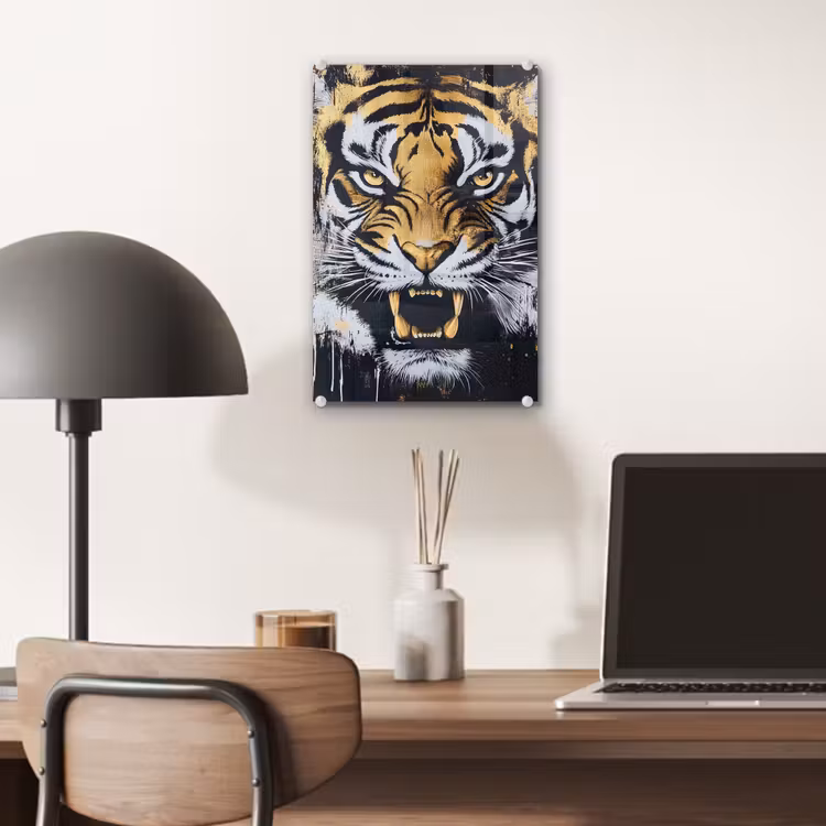 Glas schilderij - Tijger - Verfspatten - Goud — 7