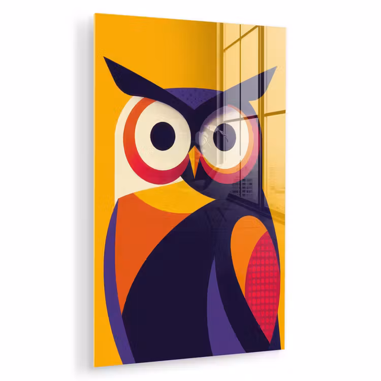 Glas schilderij - Uil - Grafisch - Kleurrijk - Ogen — 1