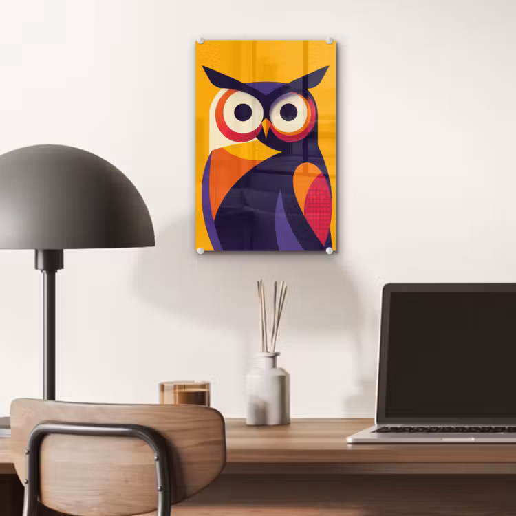 Glas schilderij - Uil - Grafisch - Kleurrijk - Ogen — 7