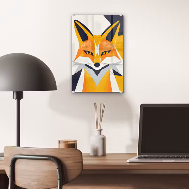 Glas schilderij - Vos - Oranje - Abstract - Driehoeken — 7