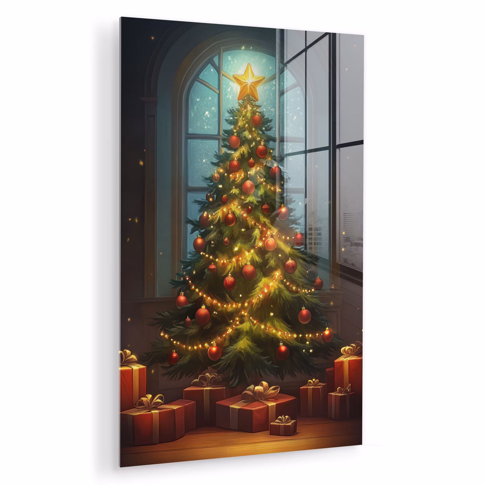 Glas schilderij - Kerstboom - Cadeau - Kerst - Winter — 1
