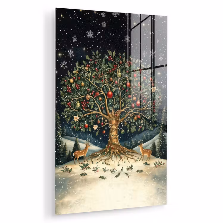 Glas schilderij - Feestboom - Winterhemel - Kleurrijk — 1
