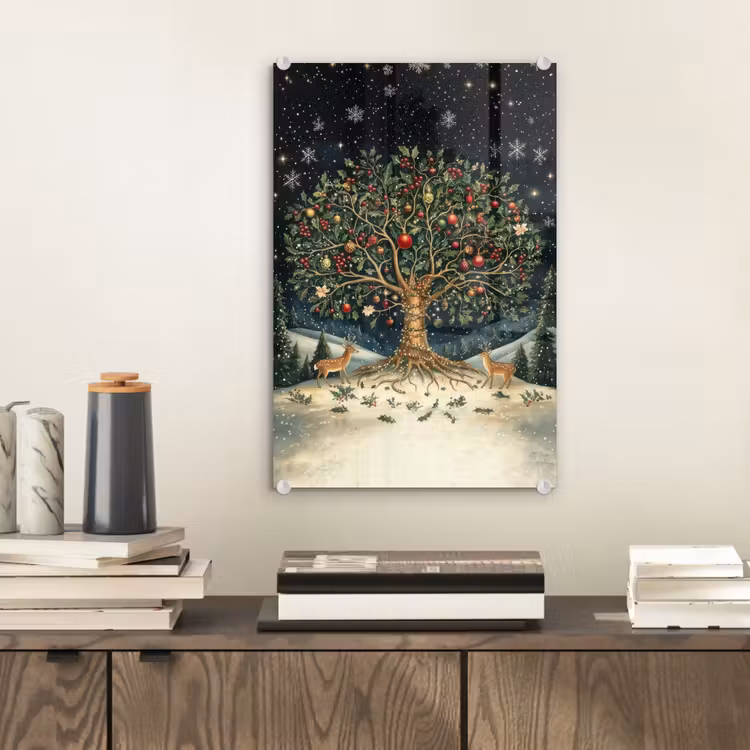 Glas schilderij - Feestboom - Winterhemel - Kleurrijk — 2