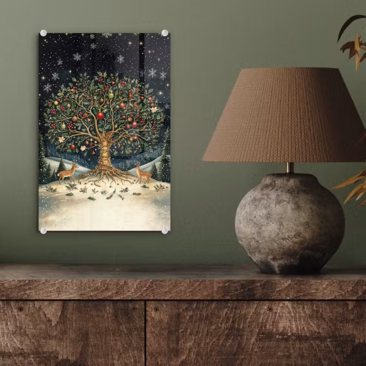 Glas schilderij - Feestboom - Winterhemel - Kleurrijk — 4