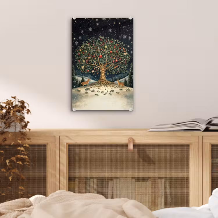 Glas schilderij - Feestboom - Winterhemel - Kleurrijk — 5