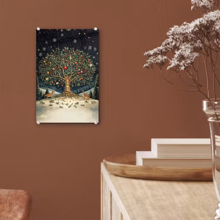 Glas schilderij - Feestboom - Winterhemel - Kleurrijk — 6
