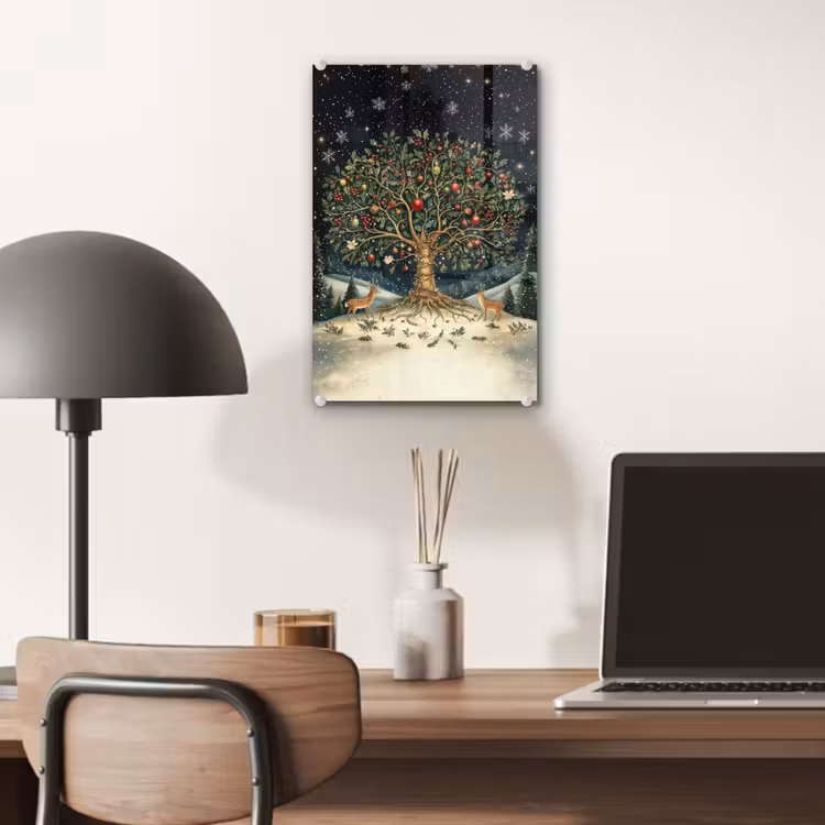 Glas schilderij - Feestboom - Winterhemel - Kleurrijk — 7