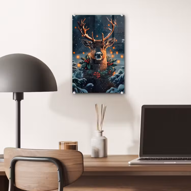Glas schilderij - Hert - Kerst - Winter - Sneeuw - Kerstkrans — 7