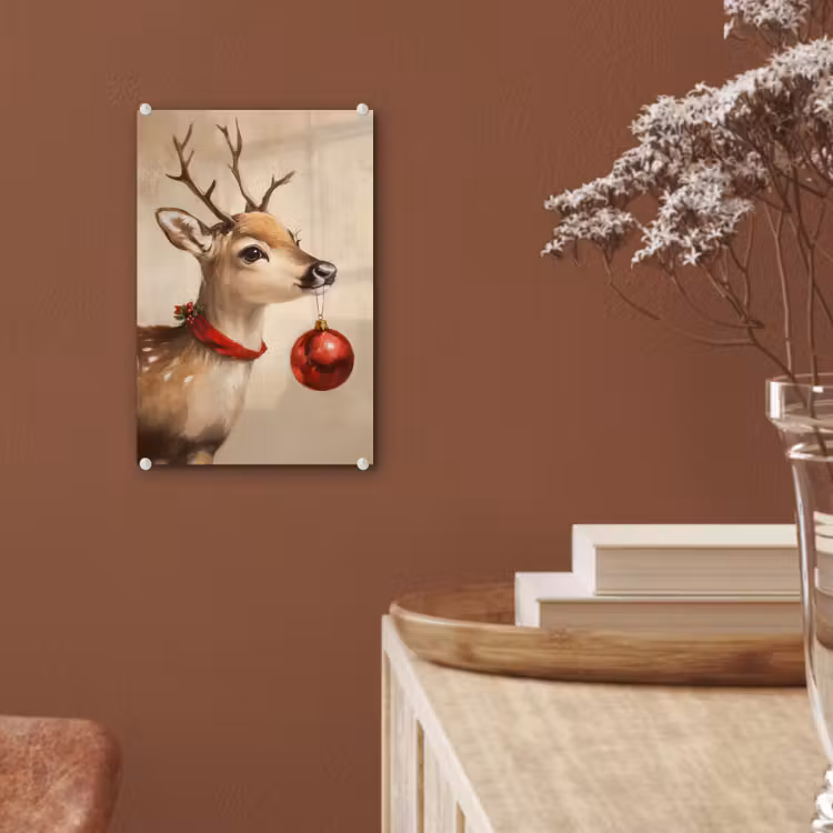 Glas schilderij - Kerst - Hert - Gewei - Kerstbal - Rendier — 6