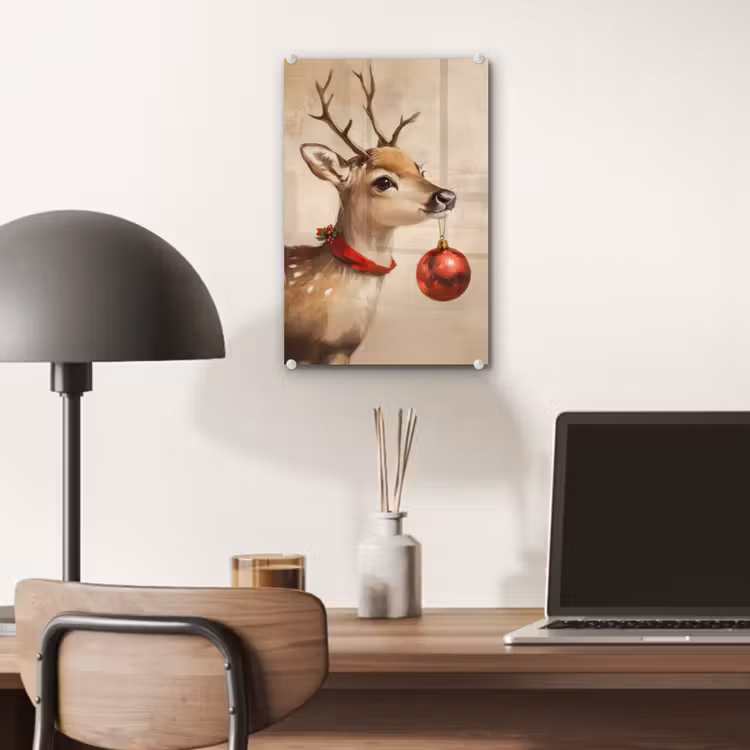 Glas schilderij - Kerst - Hert - Gewei - Kerstbal - Rendier — 7