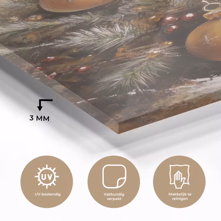Glas schilderij - Kerst - Kerstballen - Beige - Goud — 3
