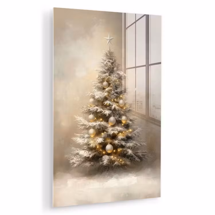 Glas schilderij - Kerst - kerstboom - Sneeuw - Art — 1
