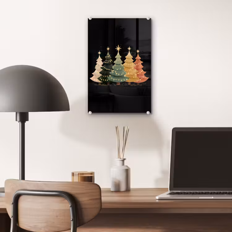 Glas schilderij - Kerstbomen - Kleurrijk - Lichtjes - Ster — 7