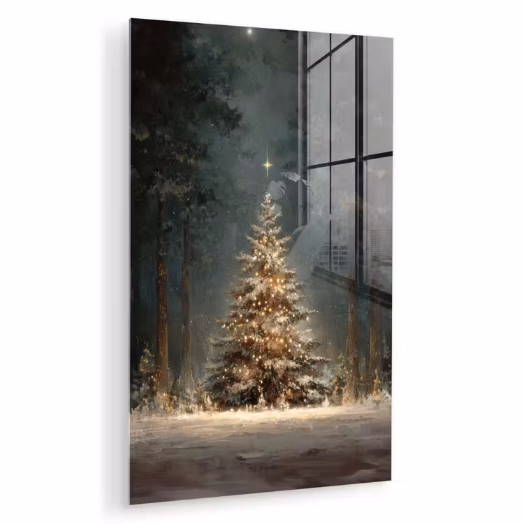 Glas schilderij - Kerstboom - Bos - Sneeuw - meerkleurig — 1