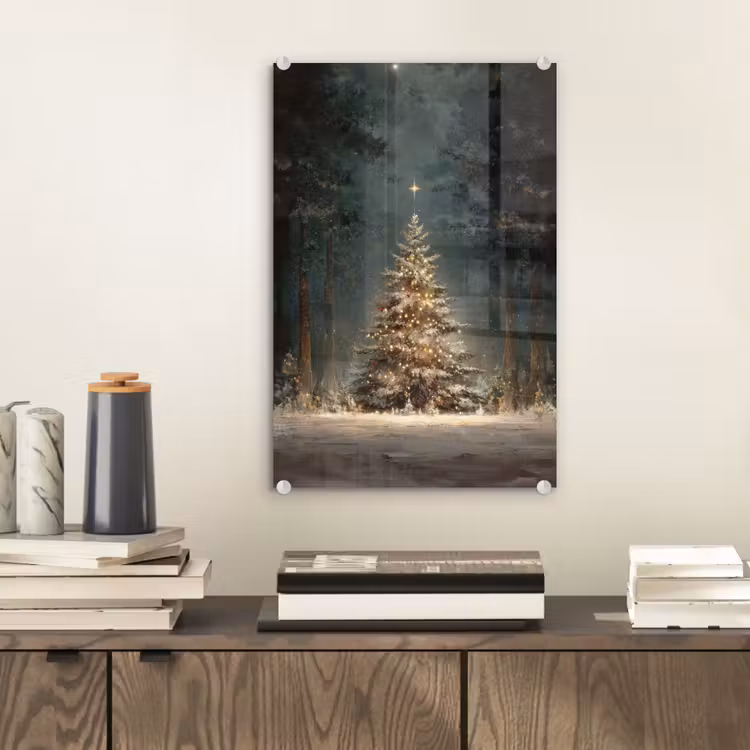 Glas schilderij - Kerstboom - Bos - Sneeuw - meerkleurig — 2