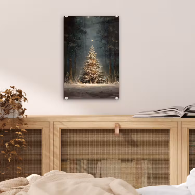 Glas schilderij - Kerstboom - Bos - Sneeuw - meerkleurig — 5