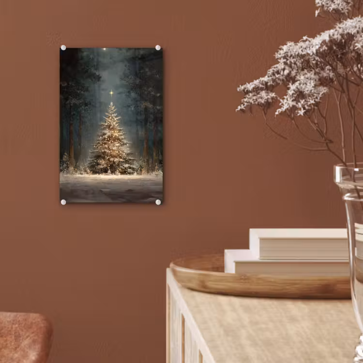 Glas schilderij - Kerstboom - Bos - Sneeuw - meerkleurig — 6