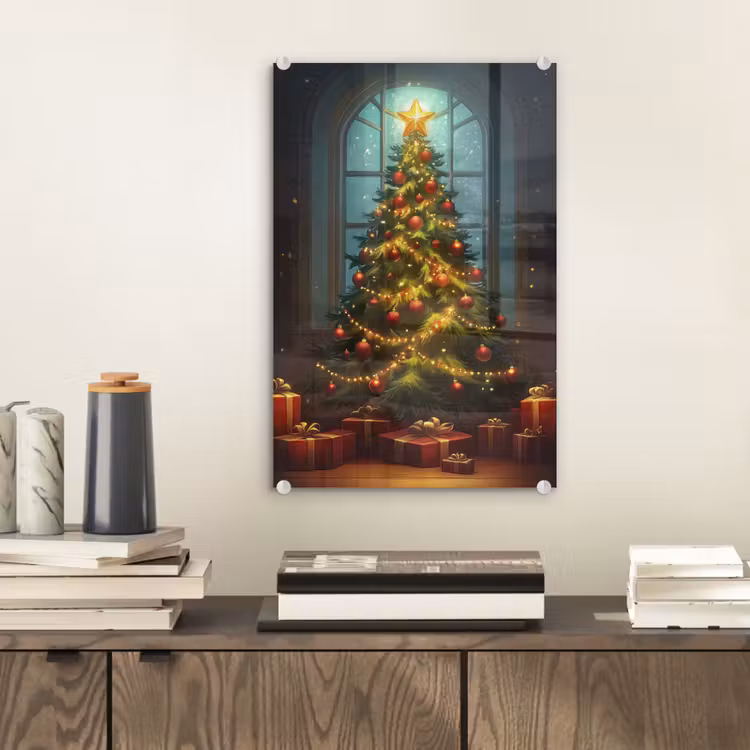 Glas schilderij - Kerstboom - Cadeau - Kerst - Winter — 2