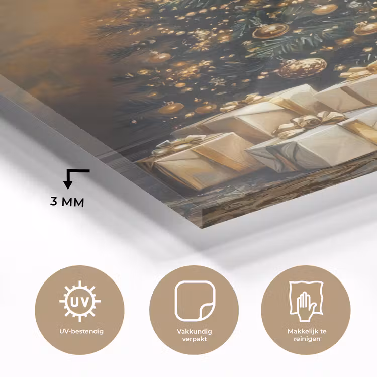 Glas schilderij - Kerstboom - Cadeaus - Goud — 3