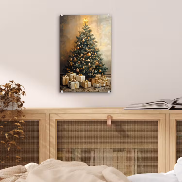 Glas schilderij - Kerstboom - Cadeaus - Goud — 5
