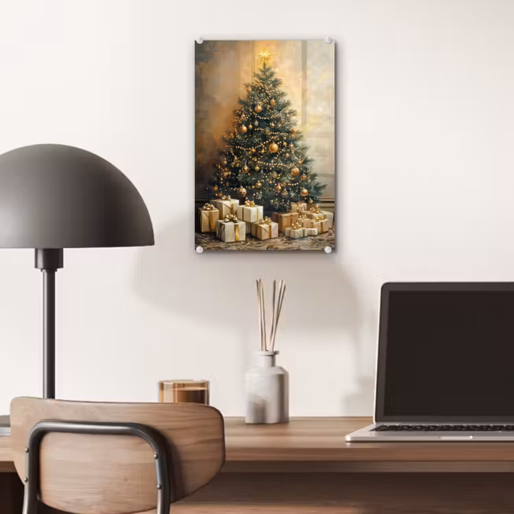 Glas schilderij - Kerstboom - Cadeaus - Goud — 7