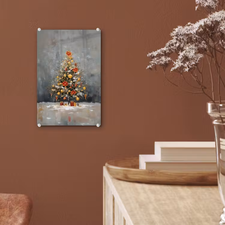 Glas schilderij - Kerstboom - Cadeaus - Rood - Goud — 6