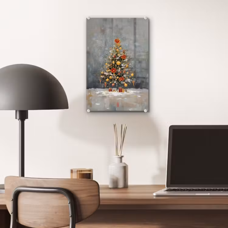 Glas schilderij - Kerstboom - Cadeaus - Rood - Goud — 7