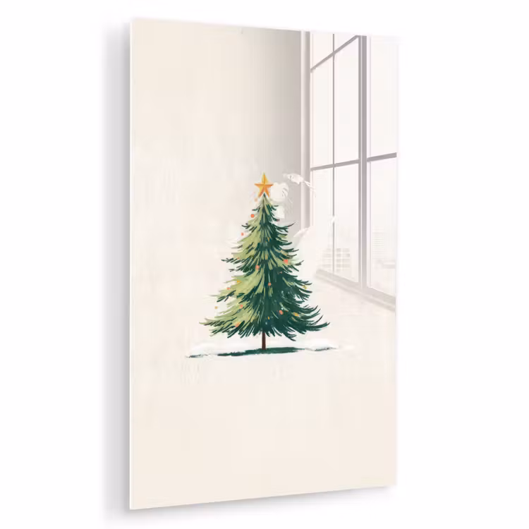 Glas schilderij - Kerstboom - Illustratie - Ster - Sneeuw — 1
