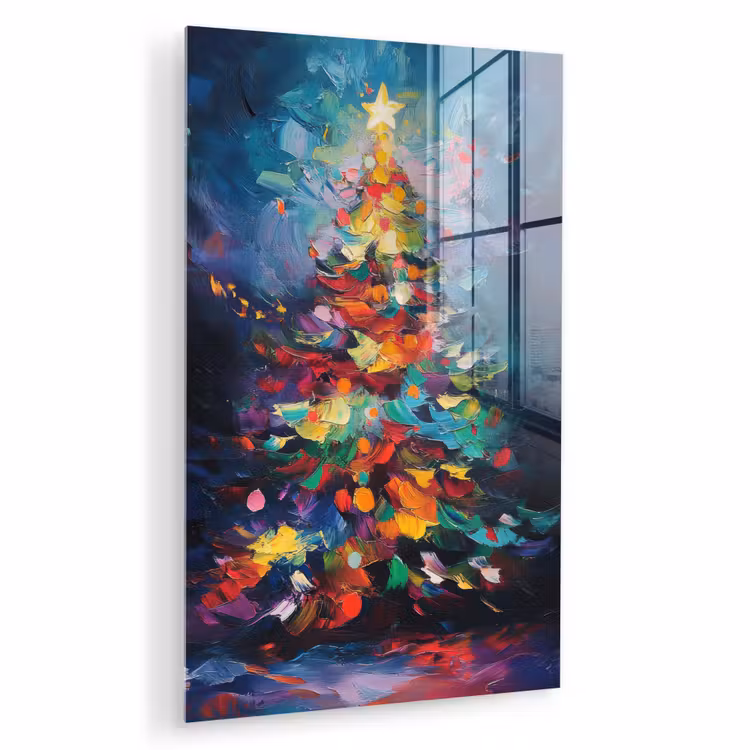 Glas schilderij - Kerstboom - Kerst - Abstract - Kleurrijk — 1