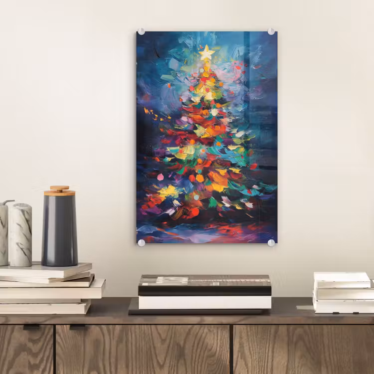 Glas schilderij - Kerstboom - Kerst - Abstract - Kleurrijk — 2