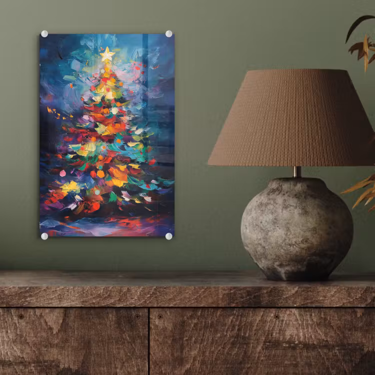 Glas schilderij - Kerstboom - Kerst - Abstract - Kleurrijk — 4