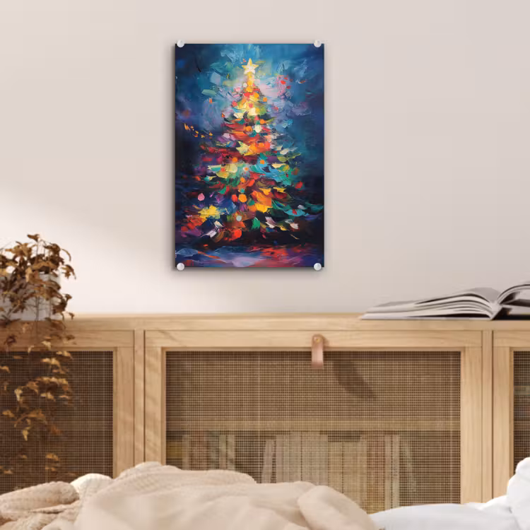 Glas schilderij - Kerstboom - Kerst - Abstract - Kleurrijk — 5