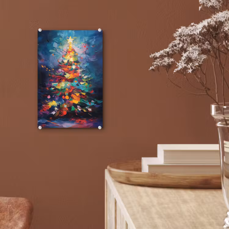 Glas schilderij - Kerstboom - Kerst - Abstract - Kleurrijk — 6