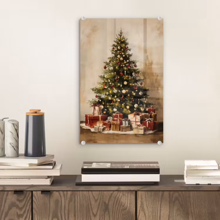 Glas schilderij - Kerstboom - Versierd - Kleurrijk — 2