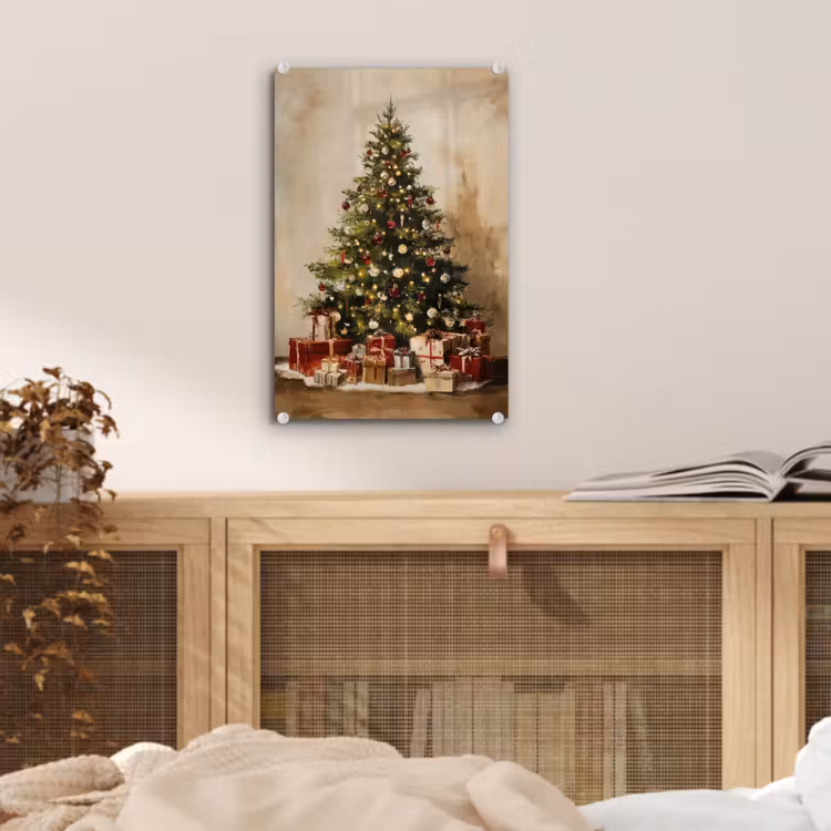 Glas schilderij - Kerstboom - Versierd - Kleurrijk — 5