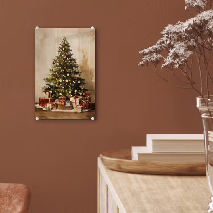 Glas schilderij - Kerstboom - Versierd - Kleurrijk — 6