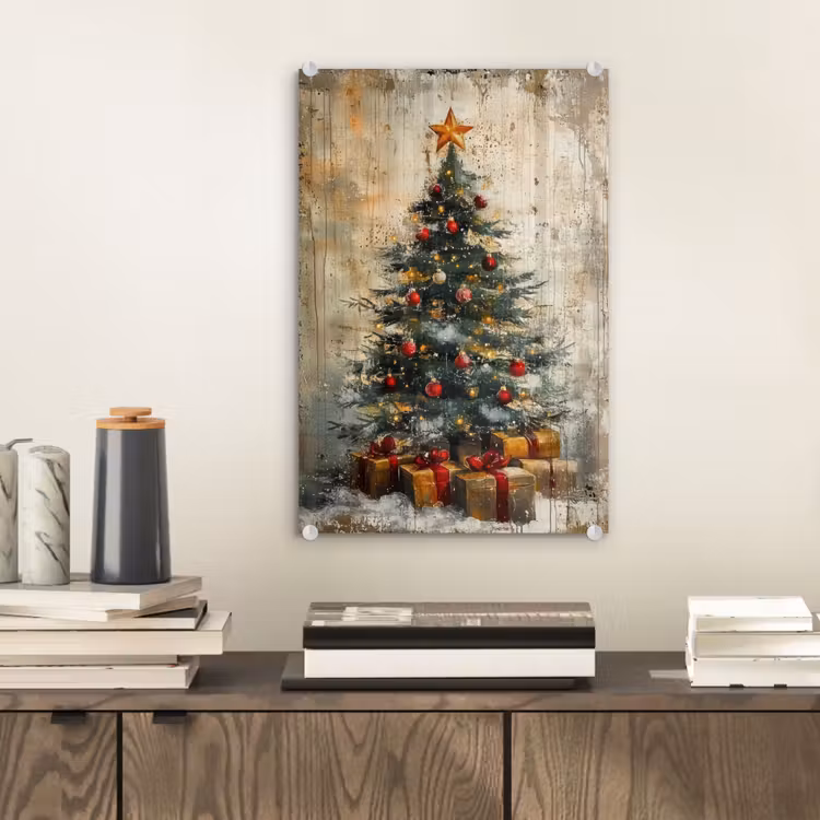 Glas schilderij - Kerstboom - Vintage - Kerst - Cadeau — 2