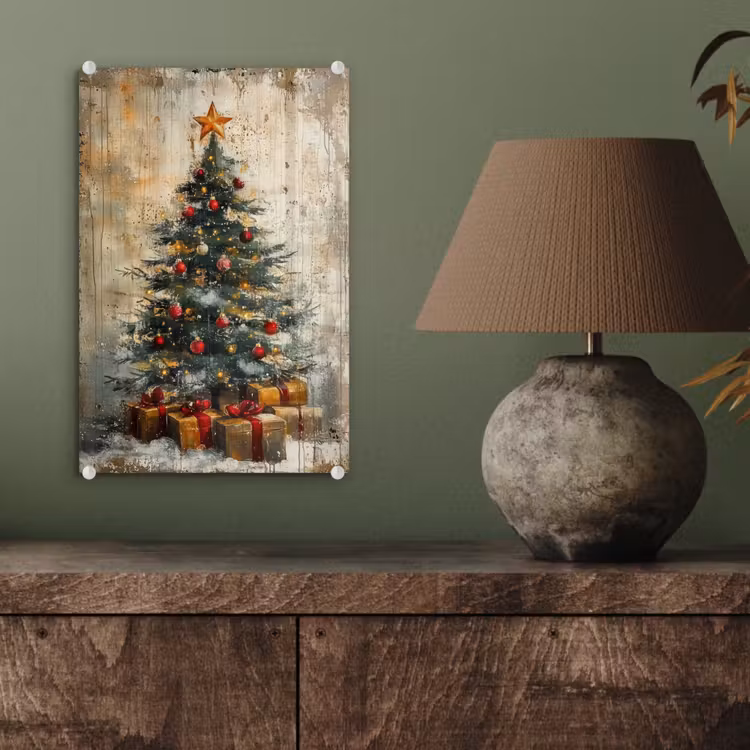 Glas schilderij - Kerstboom - Vintage - Kerst - Cadeau — 4