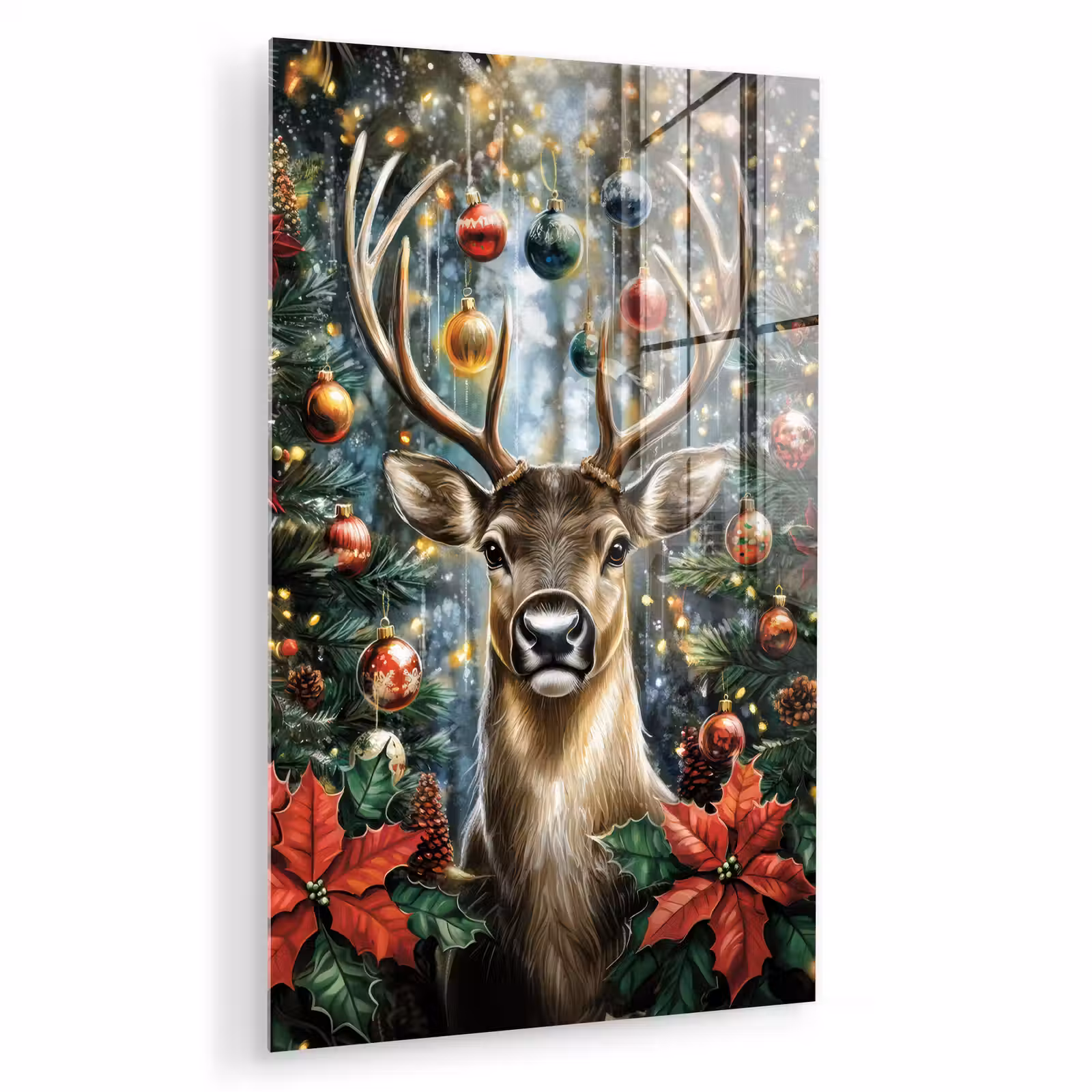 Glas schilderij - Kerstfeest - Dennenbos - Rood — 1