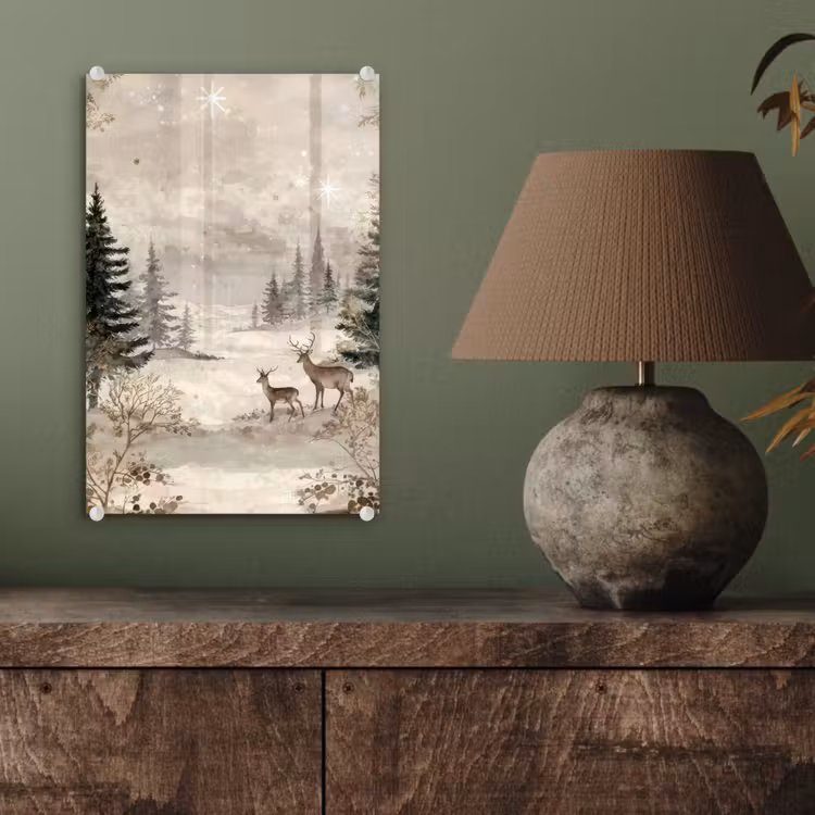 Glas schilderij - Bos - Herten - Winter - Sneeuw — 4