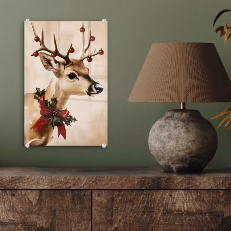 Glas schilderij - Gewei - Kerst - Rendier - Rood — 4
