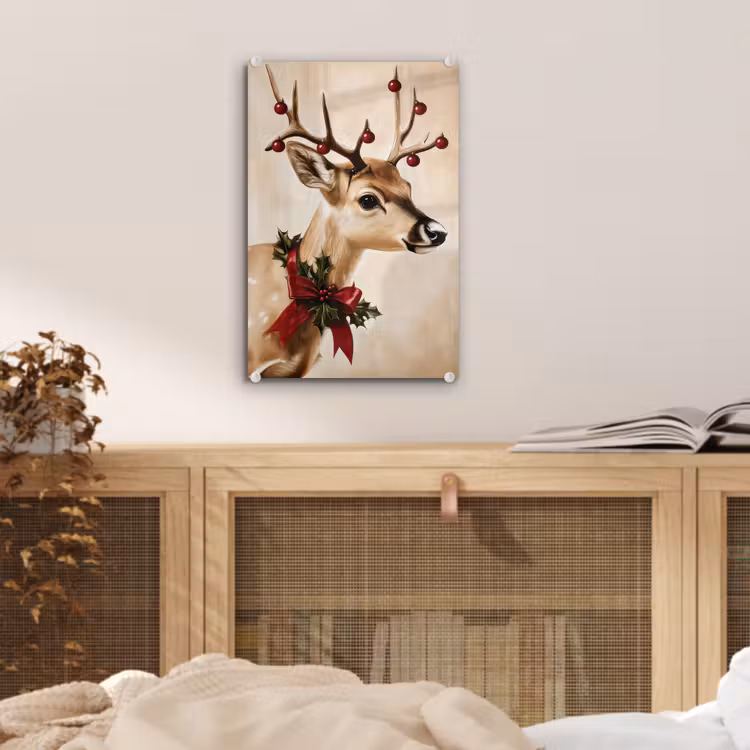 Glas schilderij - Gewei - Kerst - Rendier - Rood — 5