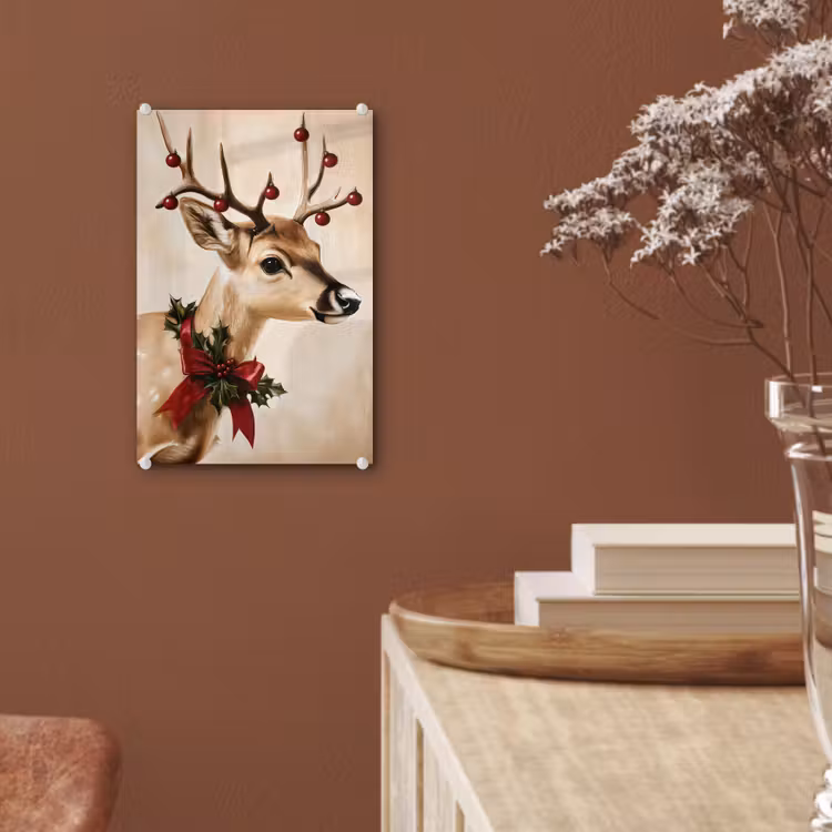 Glas schilderij - Gewei - Kerst - Rendier - Rood — 6