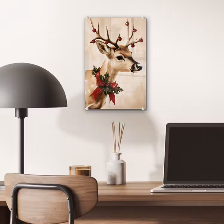 Glas schilderij - Gewei - Kerst - Rendier - Rood — 7
