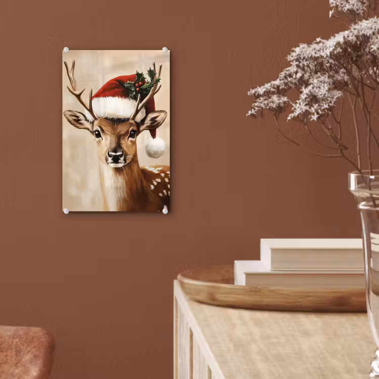 Glas schilderij - Kerst - Hert - Gewei - Rood — 6