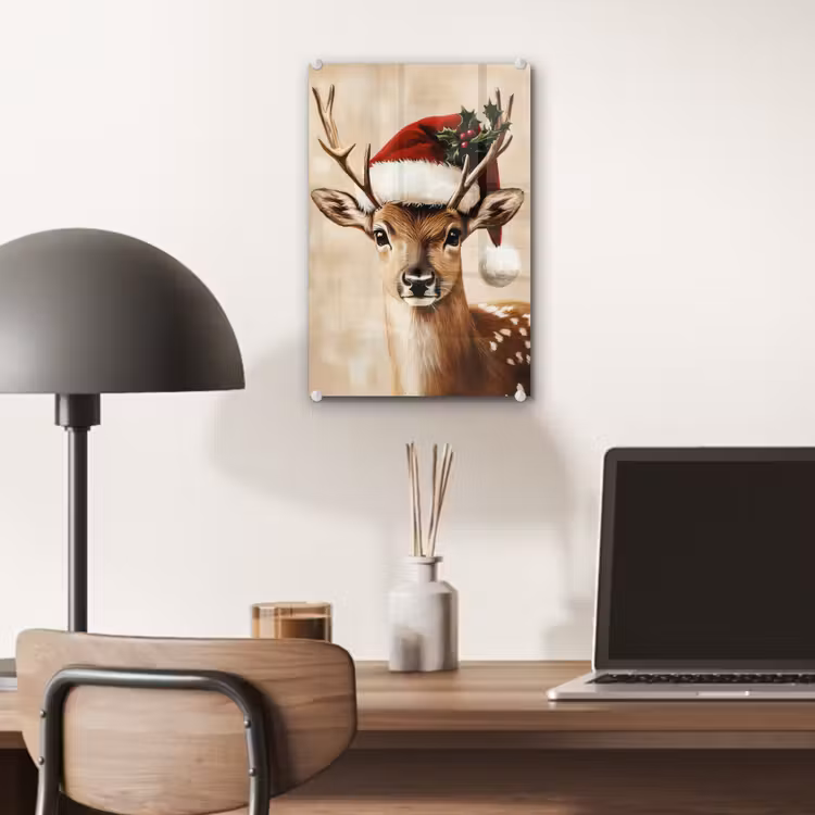Glas schilderij - Kerst - Hert - Gewei - Rood — 7